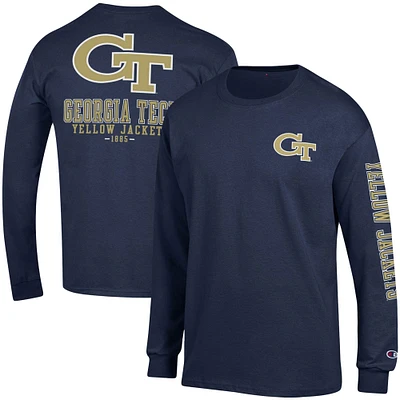 Champion Navy Georgia Tech Yellow Jackets Team Stack T-shirt à manches longues pour homme