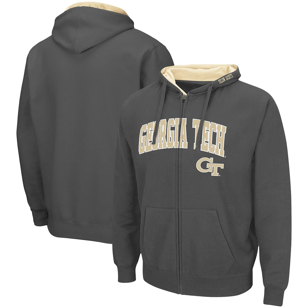 Homme Colosseum Charcoal Georgia Tech Yellow Jackets Arch & Logo 3.0 Full-Zip Hoodie