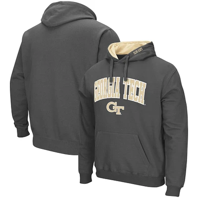 Colosseum Charcoal Georgia Tech Yellow Jackets Arch and Logo Pullover Hoodie pour hommes