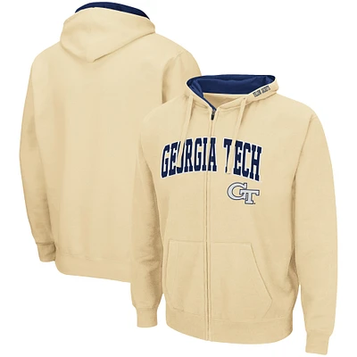 Men's Colosseum Gold Georgia Tech Yellow Jackets Arch & Logo 3.0 Full-Zip Hoodie