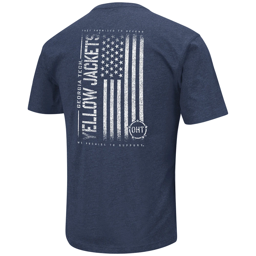 T-shirt Colosseum Heather Navy Georgia Tech Yellow Jackets OHT Military Appreciation Flag 2.0 pour homme