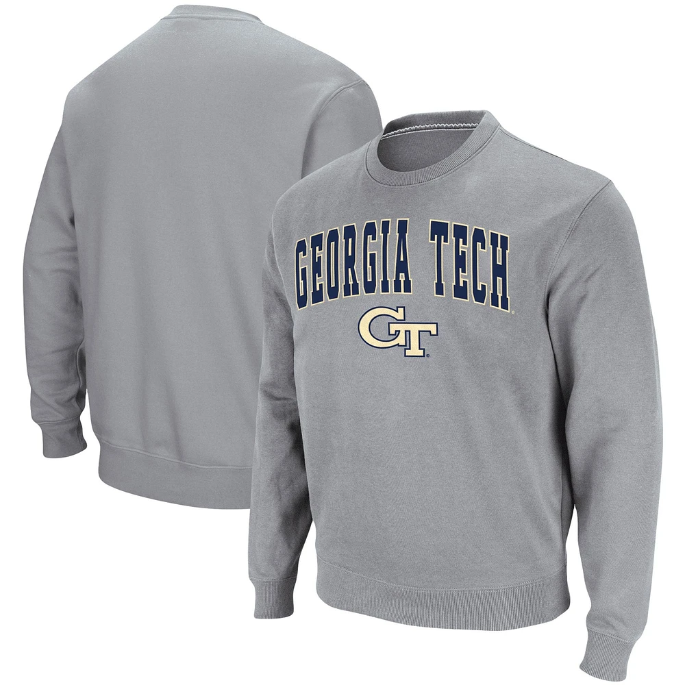 Colosseum Heathered Grey Georgia Tech Yellow Jackets Arch & Logo Tackle Twill Pullover Sweatshirt pour homme