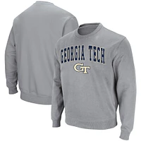 Colosseum Heathered Grey Georgia Tech Yellow Jackets Arch & Logo Tackle Twill Pullover Sweatshirt pour homme