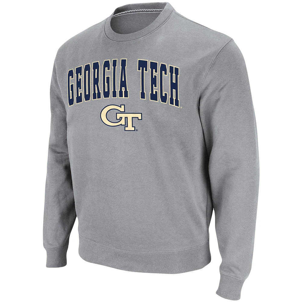 Men's Colosseum Heathered Gray Georgia Tech Yellow Jackets Arch & Logo Tackle Twill Pullover Sweatshirt