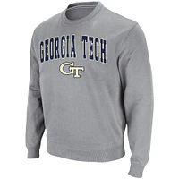 Colosseum Heathered Grey Georgia Tech Yellow Jackets Arch & Logo Tackle Twill Pullover Sweatshirt pour homme