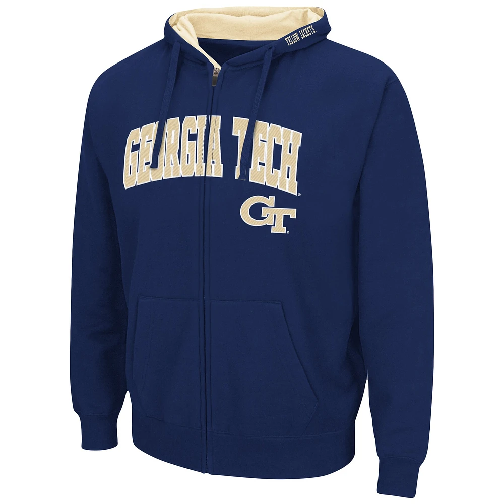 Homme Colosseum Navy Georgia Tech Yellow Jackets Arch & Logo 3.0 Full-Zip Hoodie