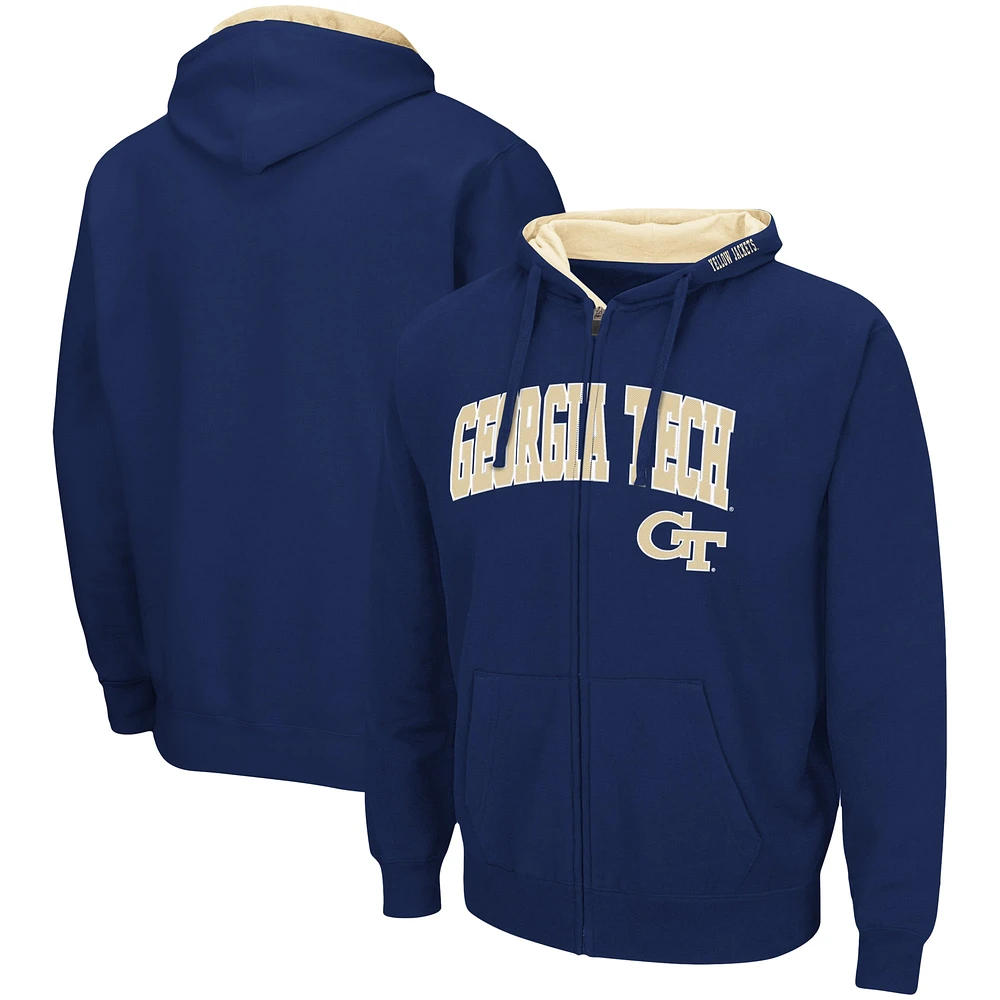 Homme Colosseum Navy Georgia Tech Yellow Jackets Arch & Logo 3.0 Full-Zip Hoodie