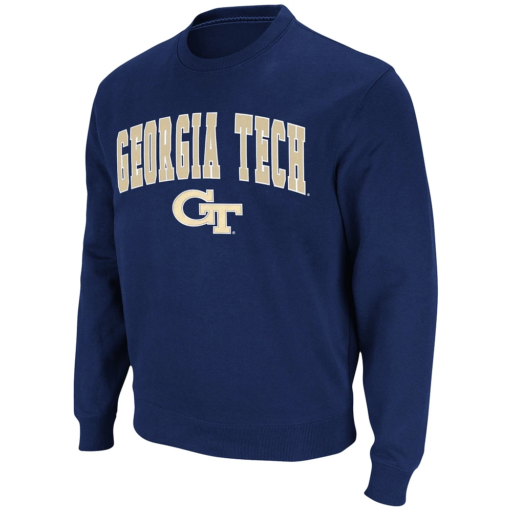 Colosseum Navy Georgia Tech Yellow Jackets Team Arch & Logo Tackle Twill Pullover Sweat-shirt