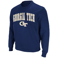 Men's Colosseum Navy Georgia Tech Yellow Jackets Team Arch & Logo Tackle Twill Pullover Sweatshirt