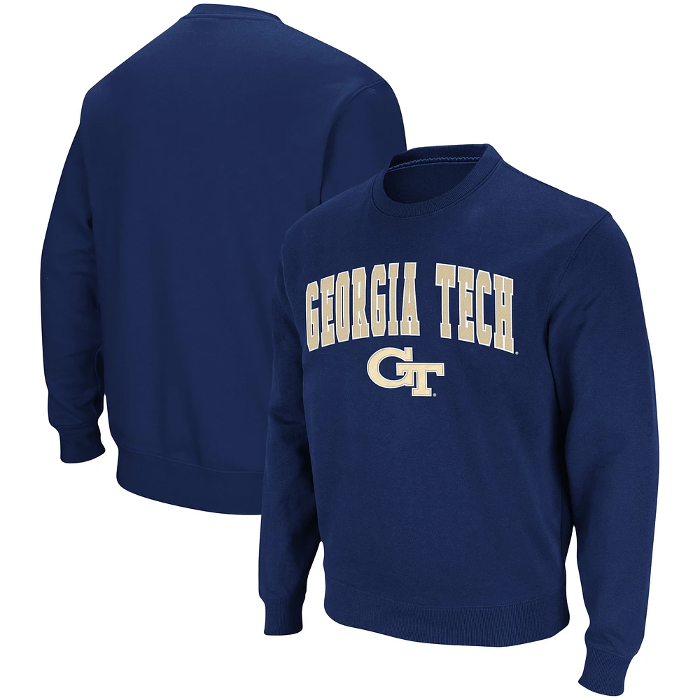 Men's Colosseum Navy Georgia Tech Yellow Jackets Team Arch & Logo Tackle Twill Pullover Sweatshirt