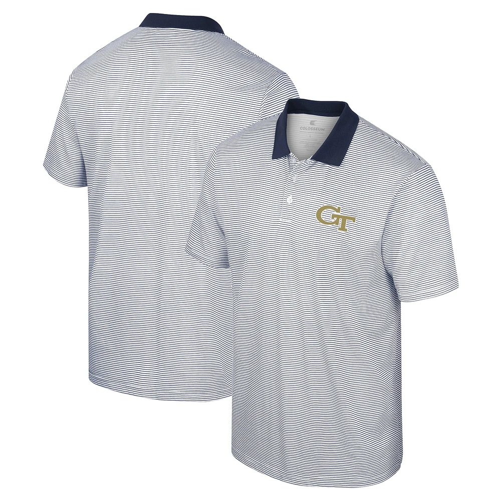 Men's Colosseum White/Navy Georgia Tech Yellow Jackets Print Stripe Polo