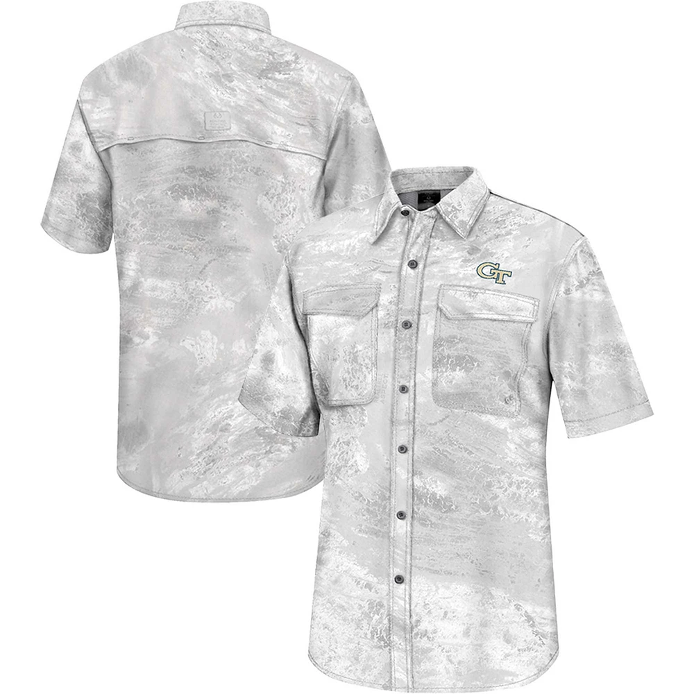 Men's Colosseum  White Georgia Tech Yellow Jackets Realtree Aspect Charter Full-Button Fishing Shirt