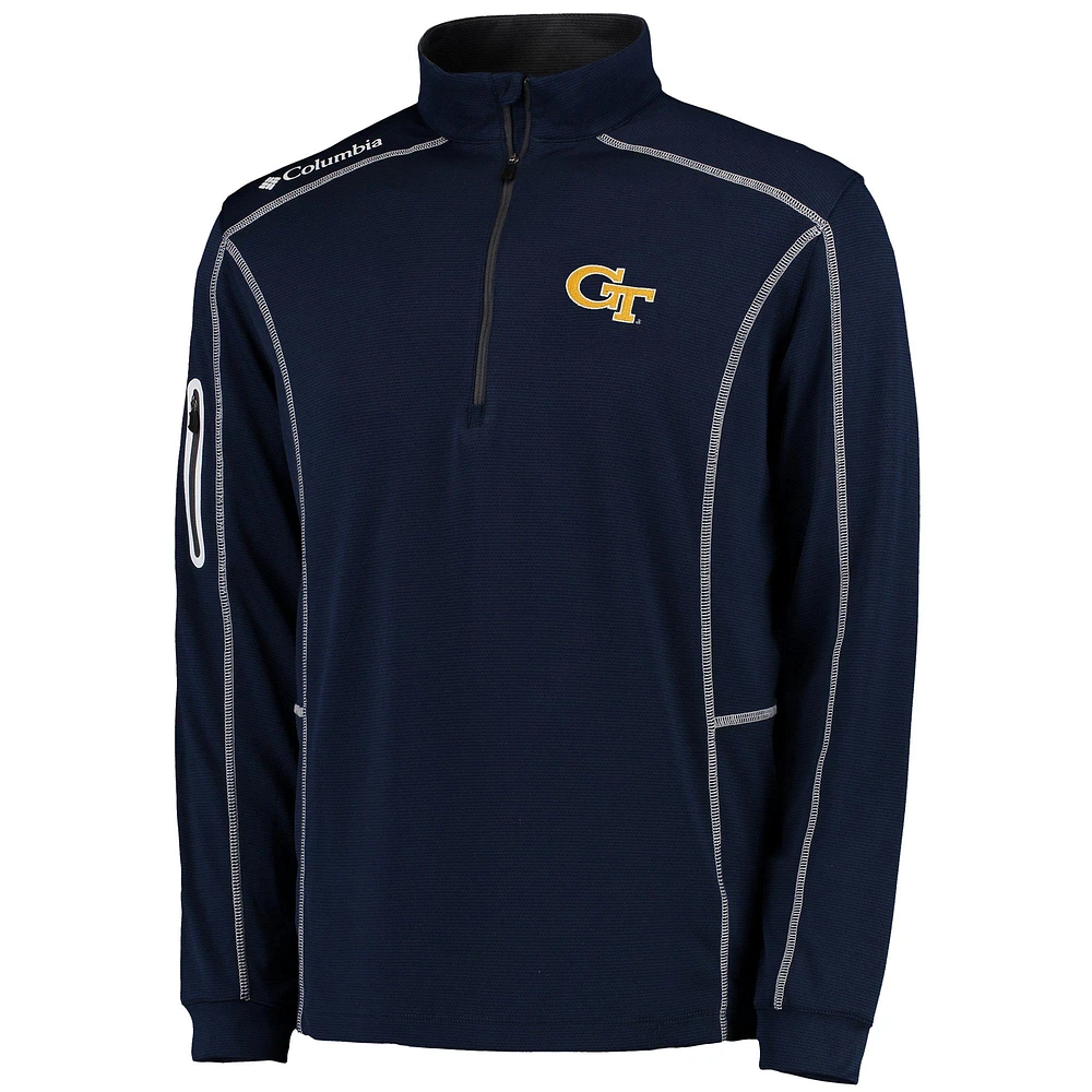 Columbia Golf Navy Georgia Tech Yellow Vestes pour homme Shotgun Omni-Wick Quarter-Zip Pullover Jacket