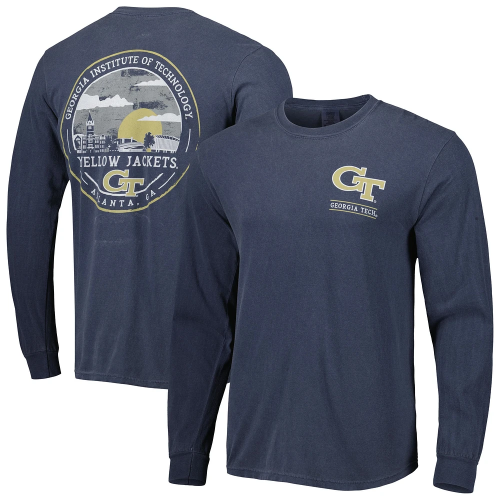 T-shirt à manches longues pour homme Georgia Tech Yellow Jackets Circle Campus Scene bleu marine