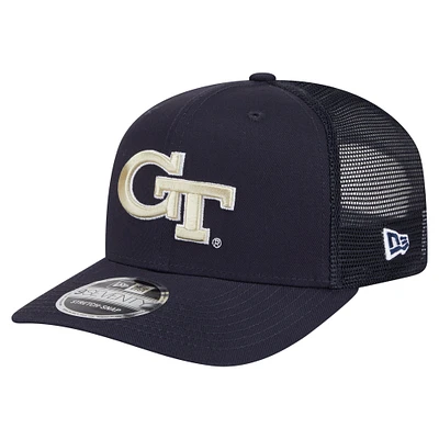 Casquette camionneur extensible à boutons-pression New Era bleu marine Georgia Tech Yellow Jackets Primary 9SEVENTY pour homme