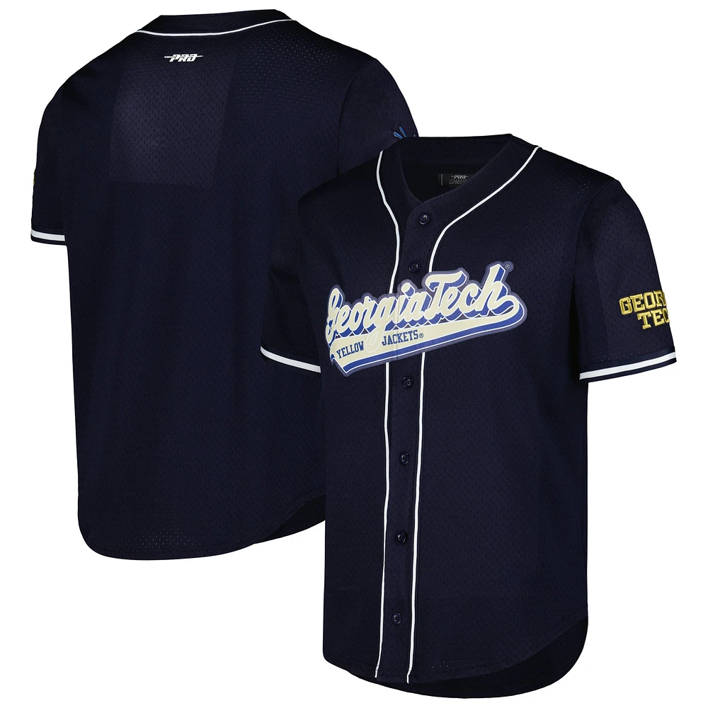 Men's Pro Standard Navy Georgia Tech Yellow Jackets Mesh Full-Button Replica Baseball Jersey