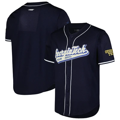 Maillot de baseball réplique à boutons complets en maille pour hommes Pro Standard Navy Georgia Tech Yellow Jackets