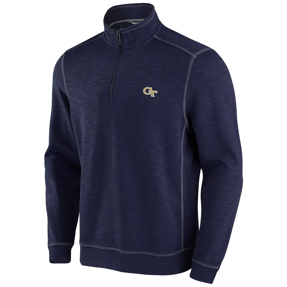 Men's Tommy Bahama Navy Georgia Tech Yellow Jackets Sport Tobago Bay Tri-Blend Half-Zip Jacket