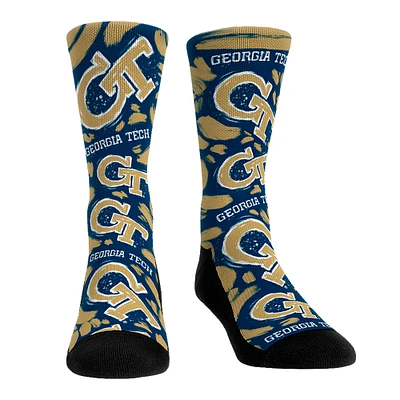 Chaussettes unisexes Rock Em GA Tech Yellow Jackets Allover Logo & Paint Crew