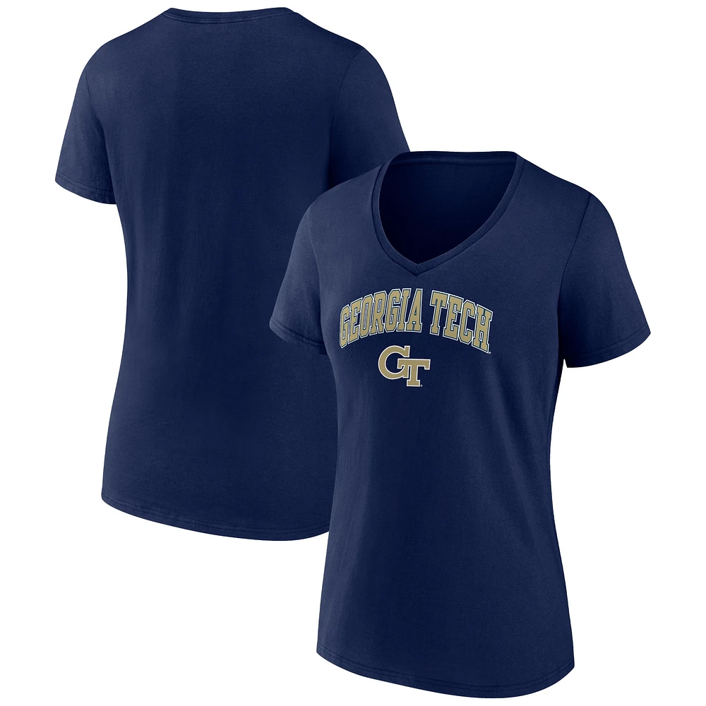 T-shirt à col en V pour femme Fanatics Navy Georgia Tech Yellow Jackets Campus