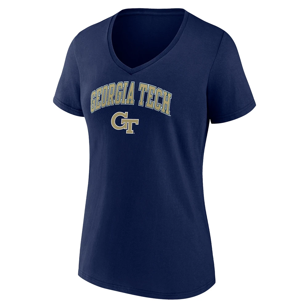 T-shirt à col en V pour femme Fanatics Navy Georgia Tech Yellow Jackets Campus