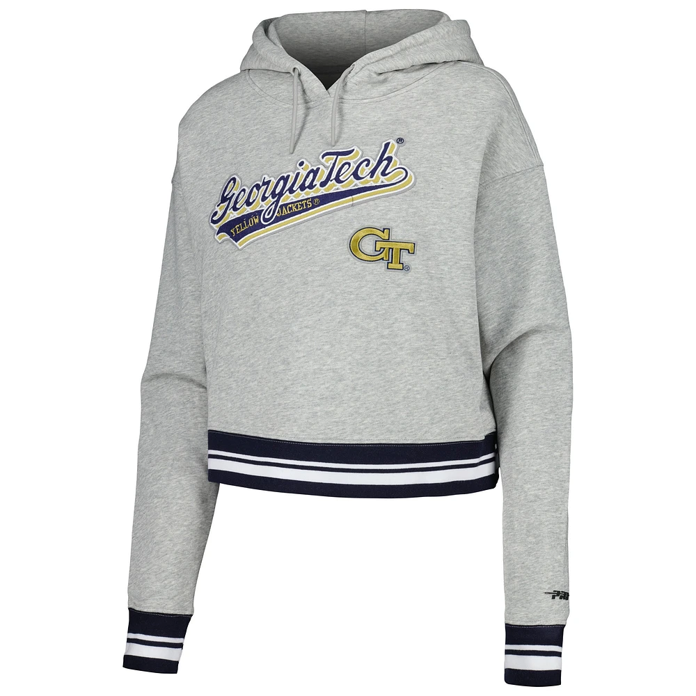 Sweat à capuche court en molleton Pro Standard pour femmes, gris chiné, Georgia Tech Yellow Jackets, Script Tail