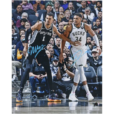 Giannis Antetokounmpo Milwaukee Bucks & Victor Wembanyama San Antonio Spurs Autographed 16" x 20" Matchup Photograph 
