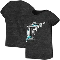 5th & Ocean by New Era Girls Youth 5th & Ocean by New Era Black Florida  Marlins Throwback Logo Tri-Blend V-Neck T-Shirt