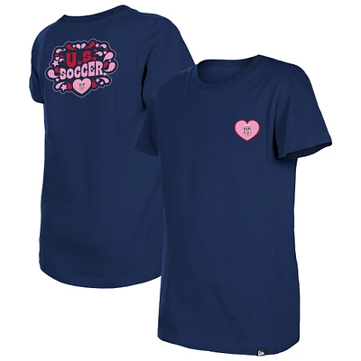T-shirt bleu marine USWNT Bubble Heart de New Era pour filles