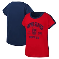 T-shirt demi-volée USWNT rouge/bleu marine pour filles