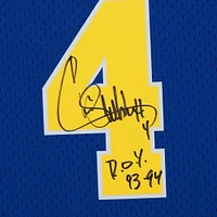 Maillot Swingman autographié par Chris Webber Golden State Warriors Royal 1993-94 Mitchell & Ness avec inscription « 92-93 ROY »