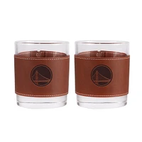 Lot de 2 verres à whisky Golden State Warriors de 12 oz avec emballage en cuir