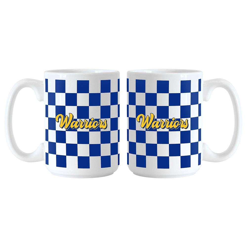 Golden State Warriors 2-Pack 15oz. Checkered Wordmark Mug Set