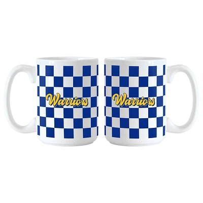 Golden State Warriors 2-Pack 15oz. Checkered Wordmark Mug Set