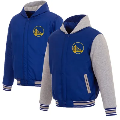 Golden State Warriors JH Design Reversible Poly-Twill Hooded Jacket with Fleece Sleeves - Royal/Gray