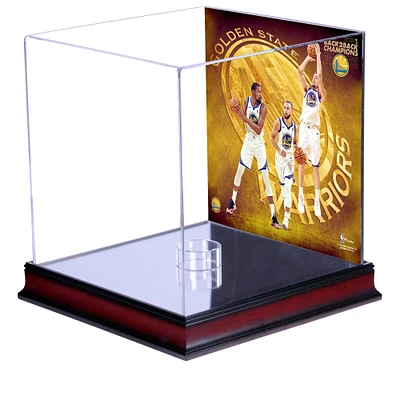 Vitrine de présentation des champions de la finale NBA 2018 des Golden State Warriors en acajou de Kevin Durant, Stephen Curry et Klay Thompson