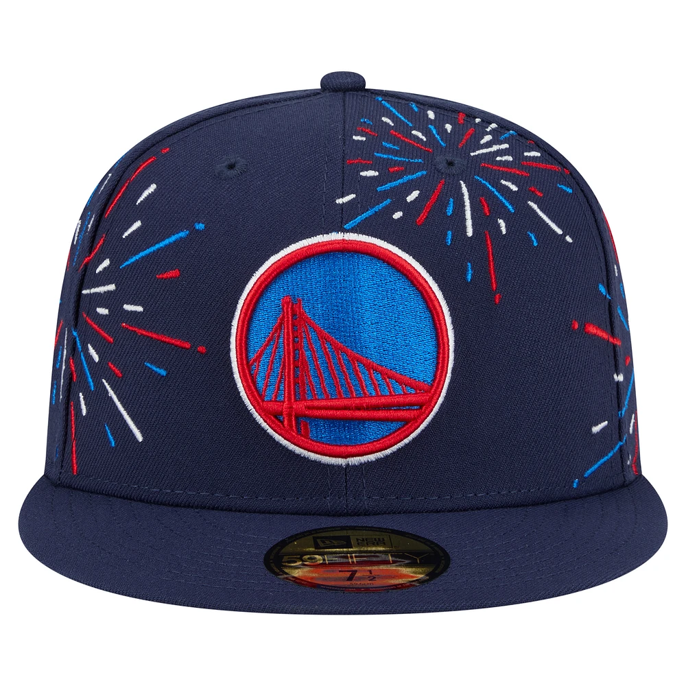 Men's New Era  Navy Golden State Warriors Americana Fireworks 59FIFTY Fitted Hat
