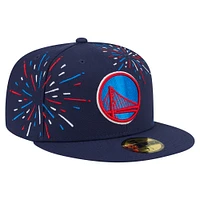 Men's New Era  Navy Golden State Warriors Americana Fireworks 59FIFTY Fitted Hat