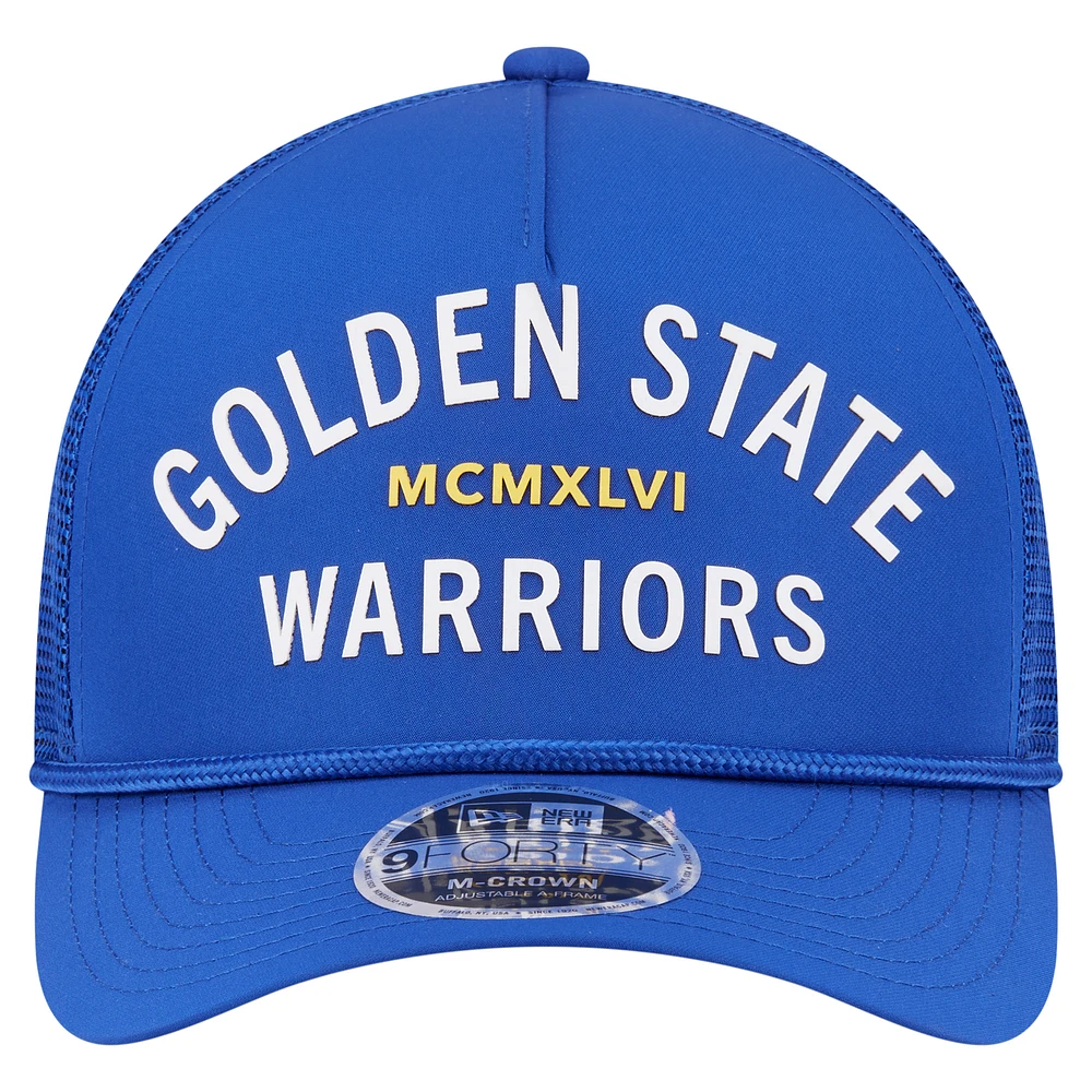 Men's New Era  Royal Golden State Warriors Minimalist A-Frame 9FORTY Trucker Hat
