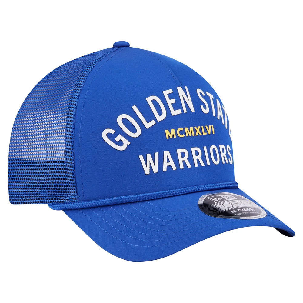 Men's New Era  Royal Golden State Warriors Minimalist A-Frame 9FORTY Trucker Hat