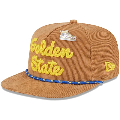 Men's New Era  Tan Golden State Warriors Victory Grove Corduroy Sneaker Pin Golfer Snapback Hat