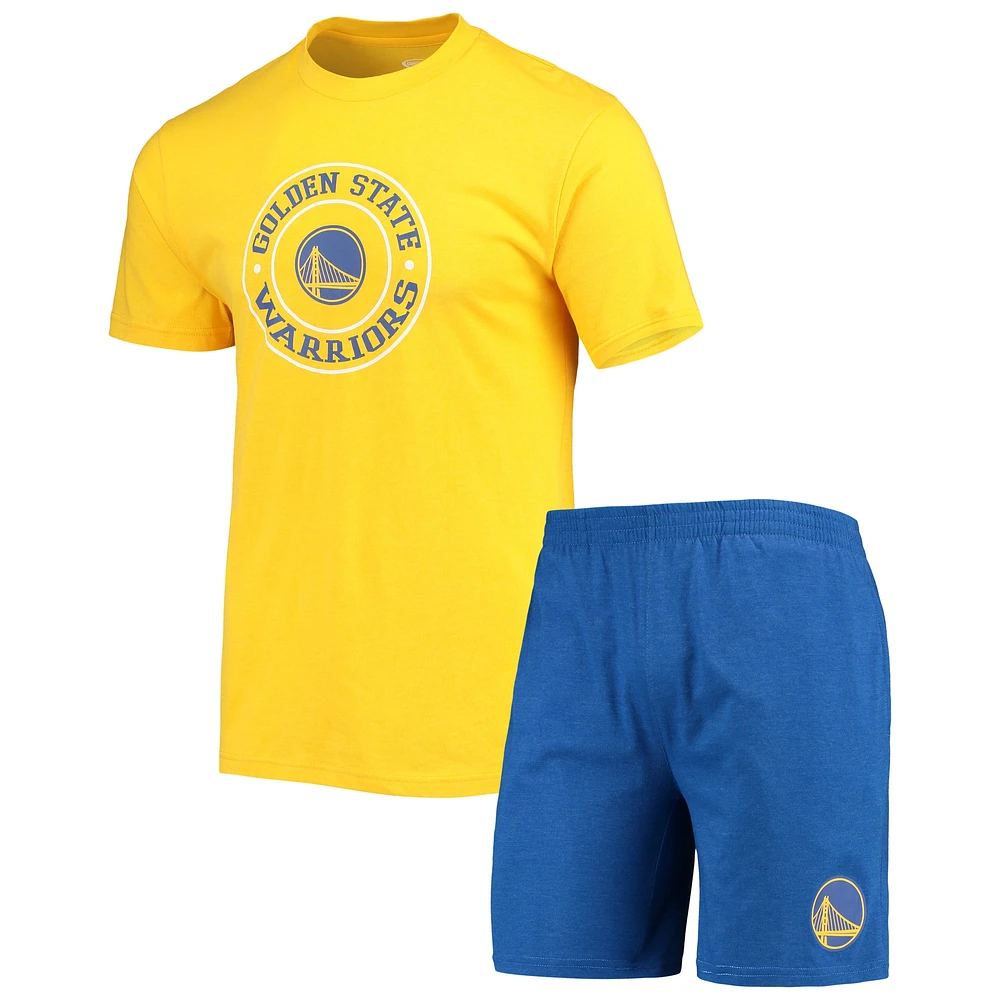 Ensemble de nuit T-shirt et short Concepts Sport Royal/Gold Golden State Warriors pour homme