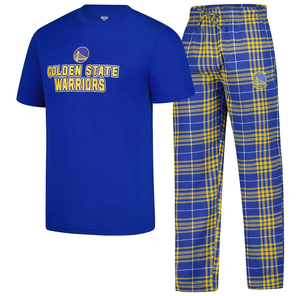 Ensemble de nuit pour homme Concepts Sport Royal/Gold Golden State Warriors Vector T-shirt et pantalon en flanelle