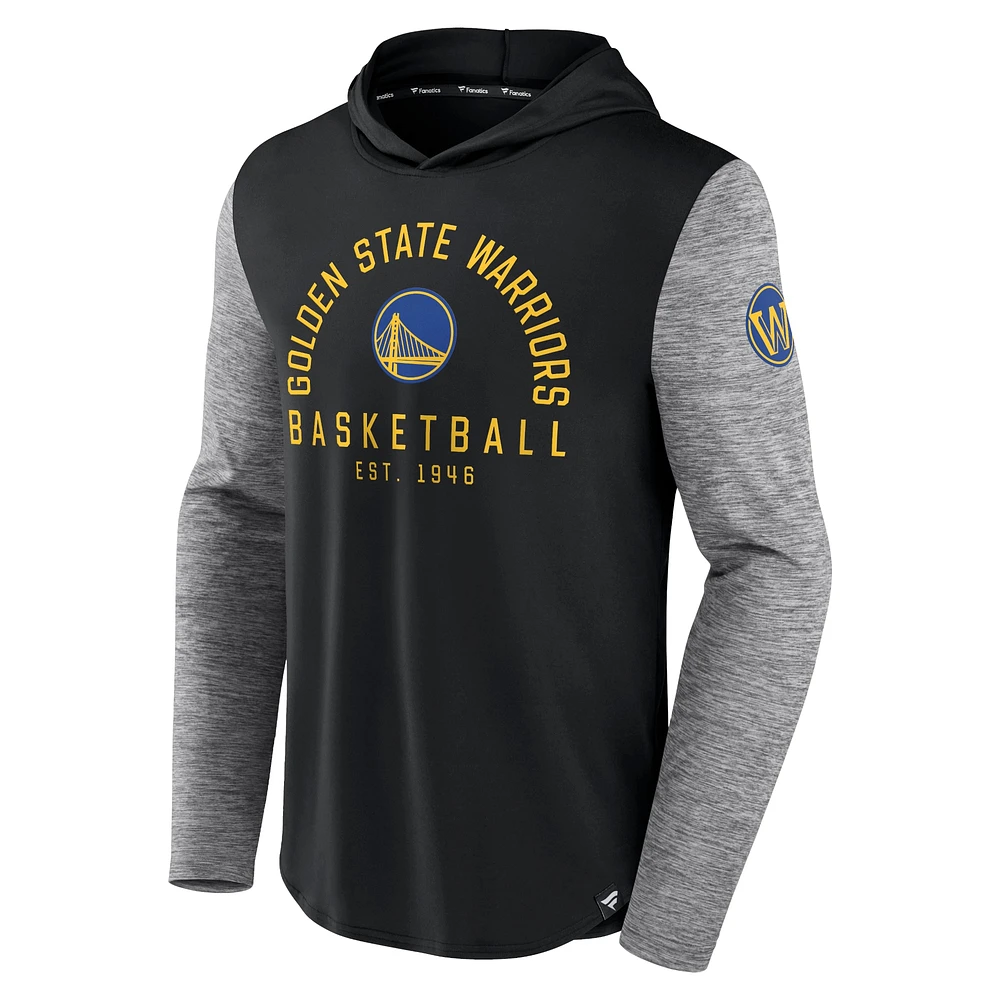 Men's Fanatics Black/Heathered Charcoal Golden State Warriors Deep Rotation Performance - Pullover Hoodie