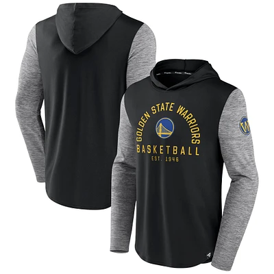 Men's Fanatics Black/Heathered Charcoal Golden State Warriors Deep Rotation Performance - Pullover Hoodie