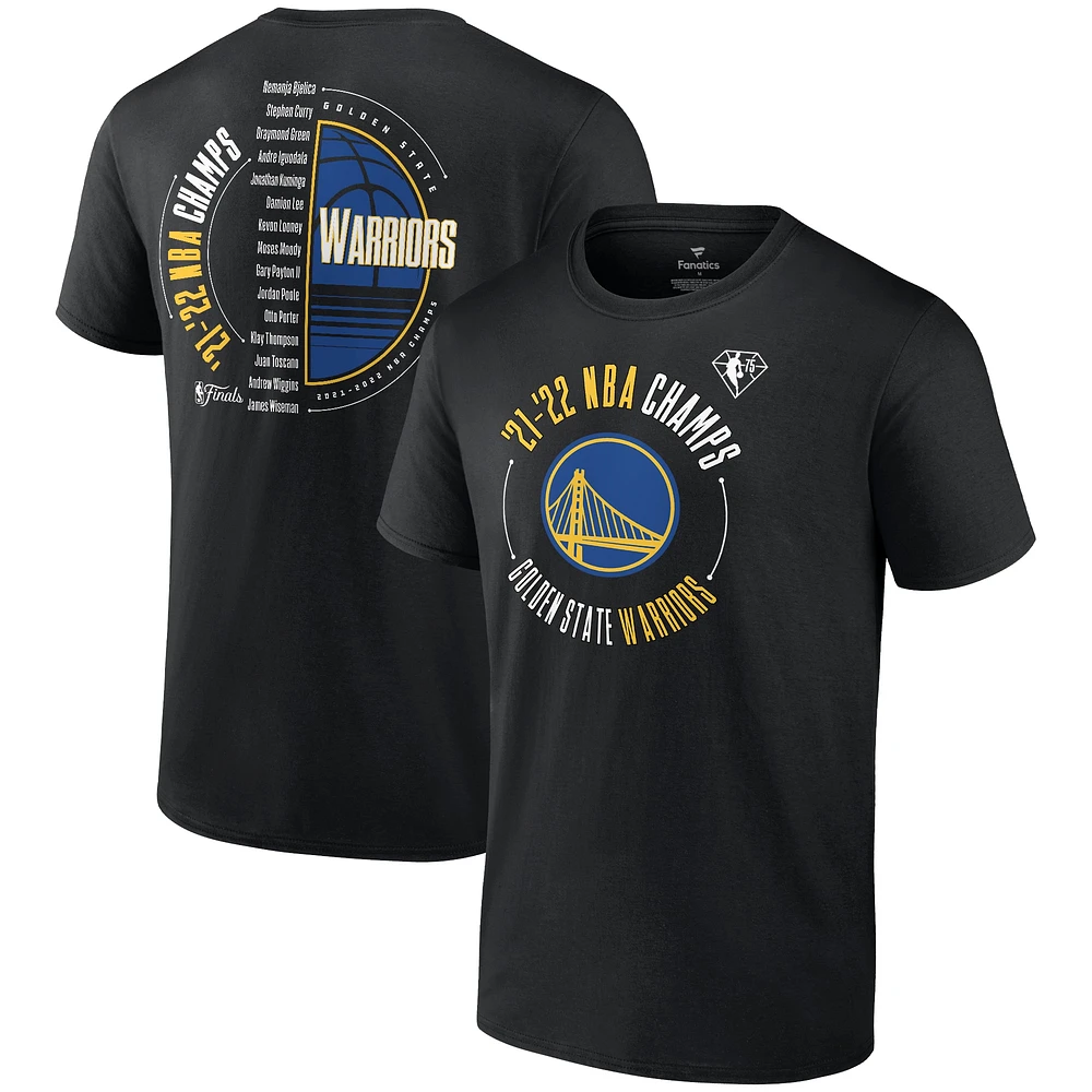 T-shirt noir Fanatics pour hommes Golden State Warriors 2022 NBA Finals Champions Drive List Roster