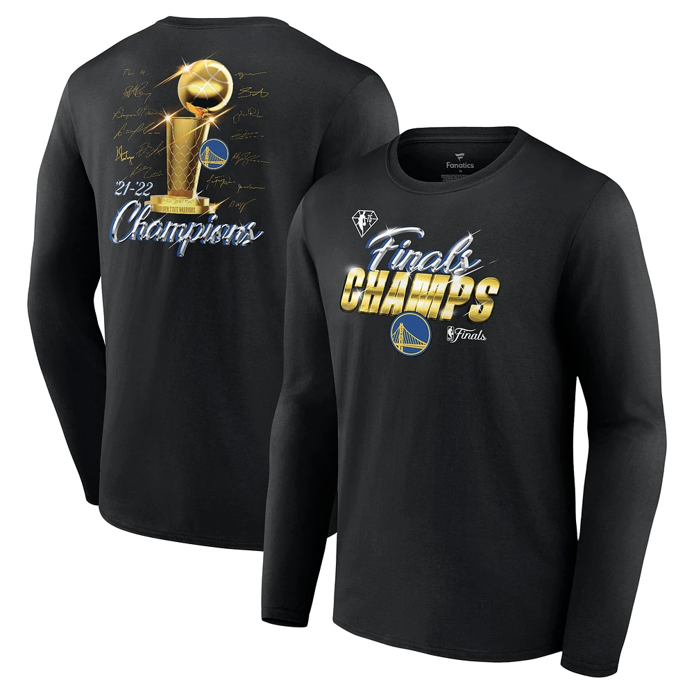 T-shirt noir à manches longues Signature Fanatics Golden State Warriors 2022 NBA Finals Champions Forward Roster pour hommes