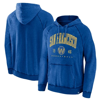 Men's Fanatics Heather Royal Golden State Warriors Foul Trouble Snow Wash Raglan Pullover Hoodie