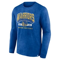 T-shirt à manches longues Fanatics Heather Royal Golden State Warriors Front Court Press Snow Wash pour hommes