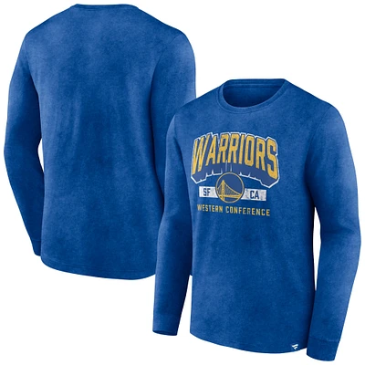 Men's Fanatics Heather Royal Golden State Warriors Front Court Press Snow Wash Long Sleeve T-Shirt